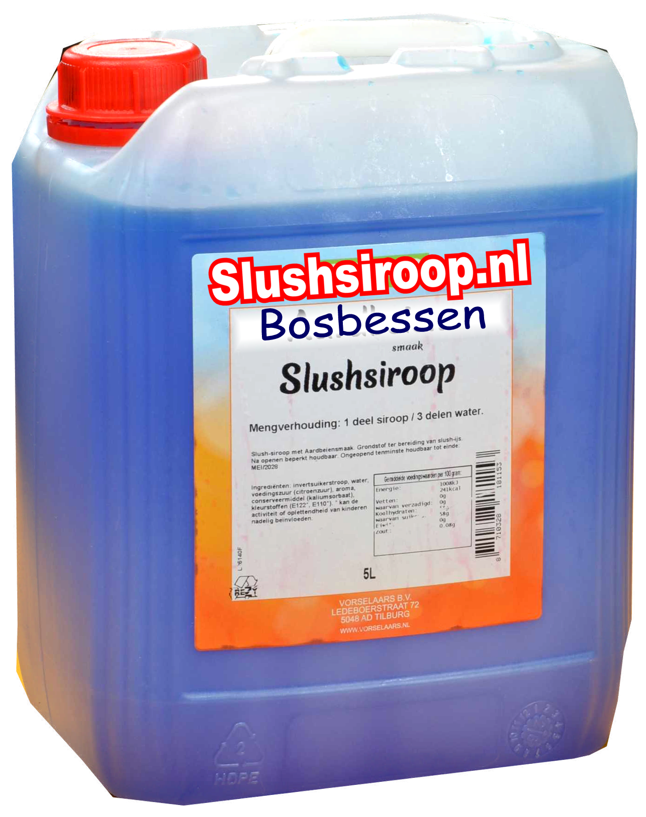 Slush Syrup BLUEBERRY flavor - 5 liter tank - Vorselaars -www.Slushsiroop.nl - An ice-cold treat for young and old.