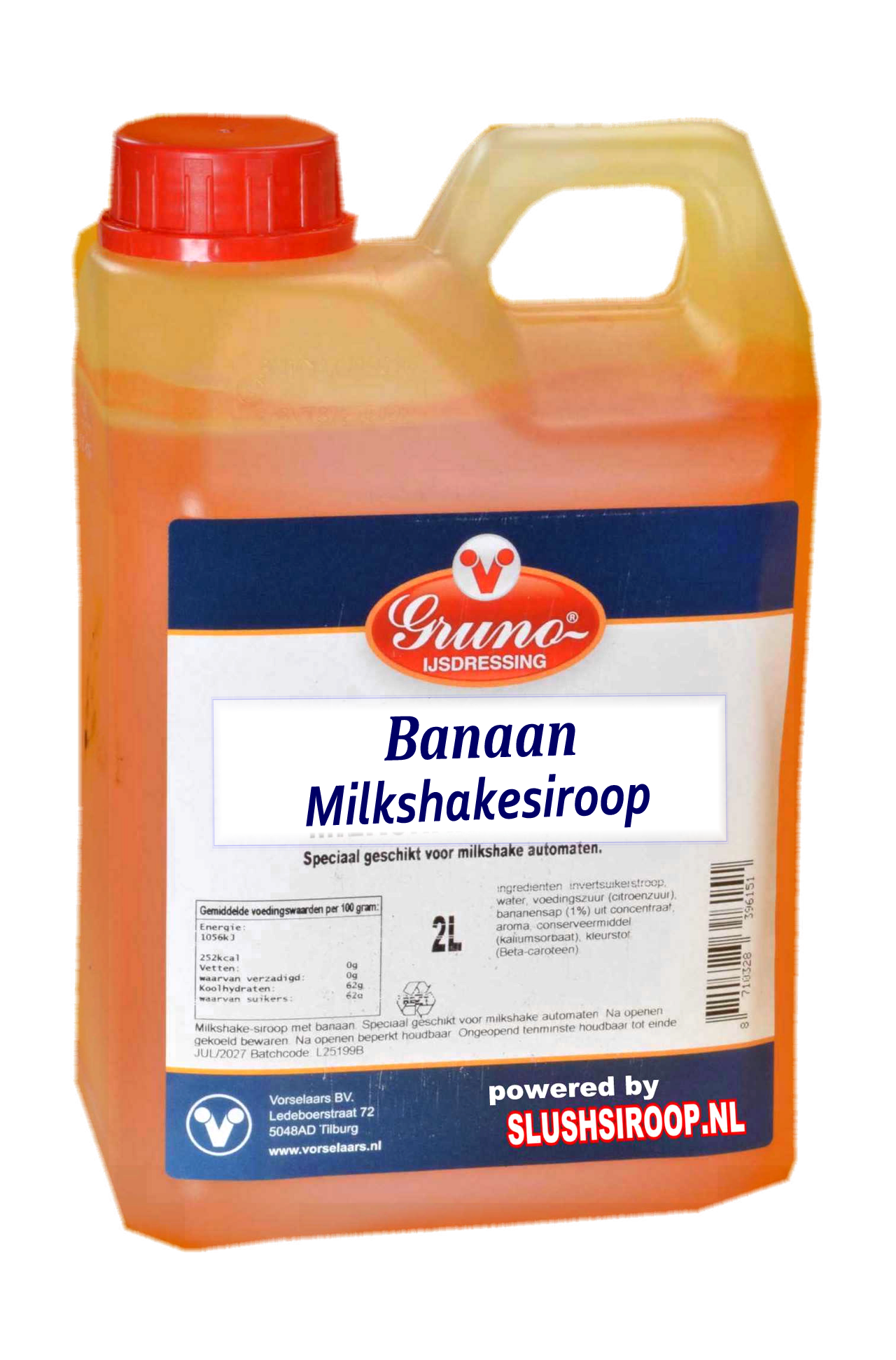 GRUNO - MilaNNE Milkshake syrup BANANA flavor, tank a, 2 liters - www.slushsiroop.be