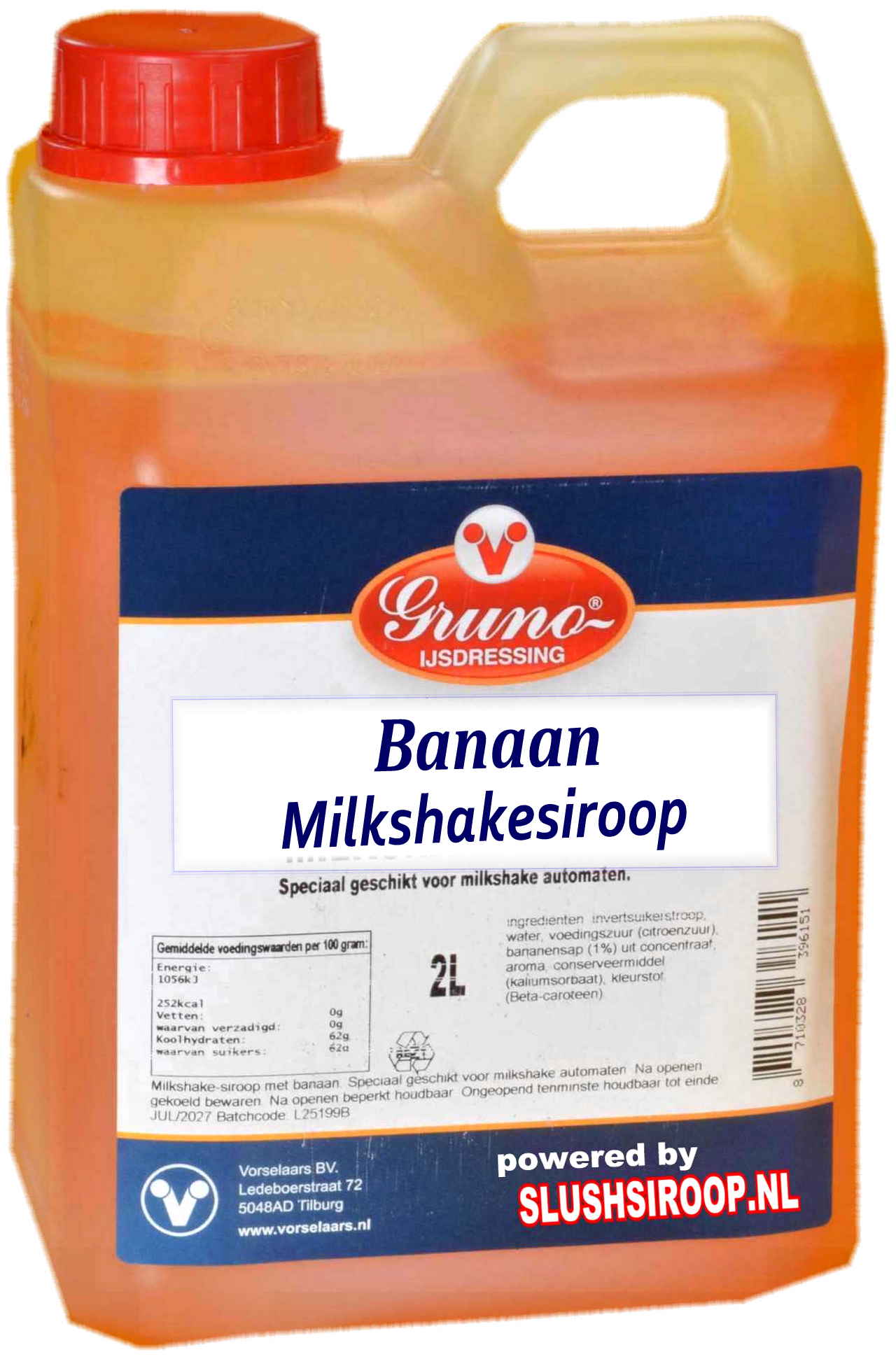 GRUNO - MilaNNE Milkshake syrup BANANA flavor, tank a, 2 liters - www.slushsiroop.be