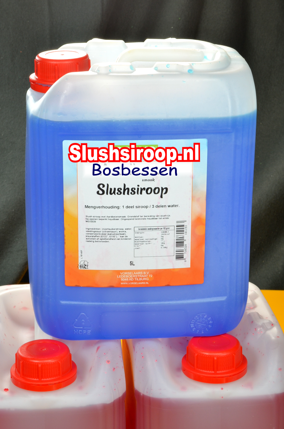 Slush Syrup BLUEBERRY flavor - 5 liter tank - Vorselaars -www.Slushsiroop.nl - An ice-cold treat for young and old.